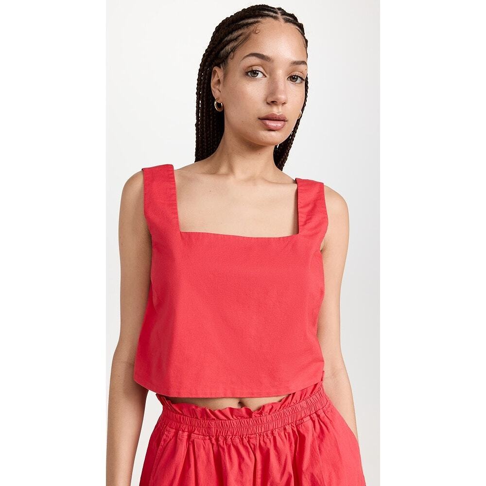 MONROW Poplin Tank in Fiery Coral Size XL